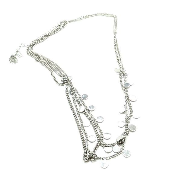 Designer Dainty Multi-Strand Chain Necklace Small Radial Disc Dangles Silver-ton - Picture 15 of 16